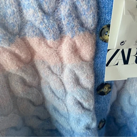 Zara Ombre Cable Knit Button Front Cardigan in Blue Pink - Picture 9 of 11